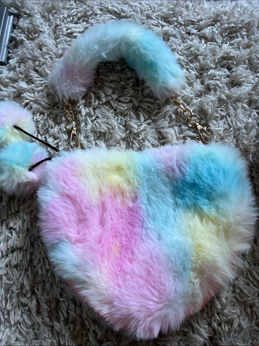 Faux Fur Rainbow Heart Bag - Kids Accessories